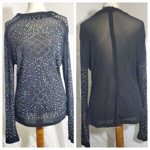 Black Semi Sheer Studded Top Size 1X
